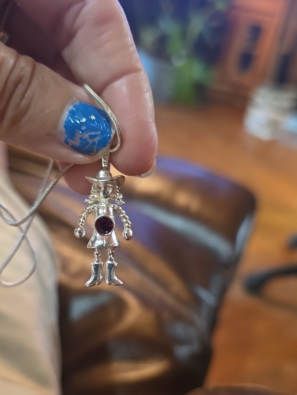Silver Tone Cowgirl Charm Pendant with Garnet Accent